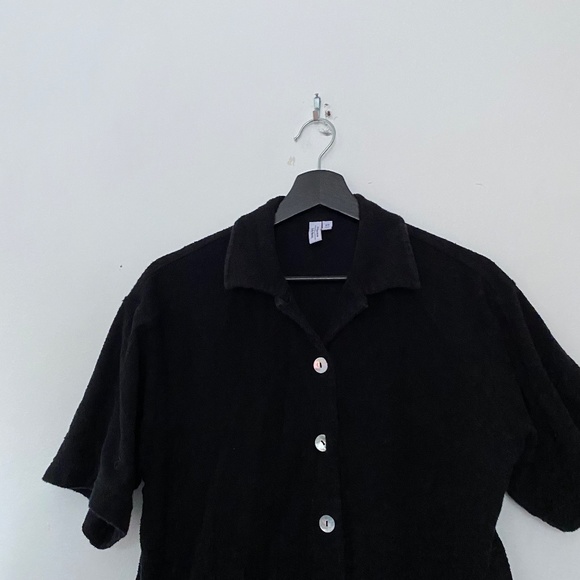 & Other Stories Terry Cloth Black Button Front Swim Coverup Mini Dress - Picture 2 of 5